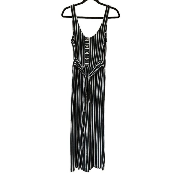 Jolt Black & White Striped Jumpsuit With‎ Button Detail & Tie Waist - Picture 1 of 9